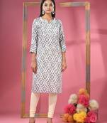 Black & white printed cotton kurta
