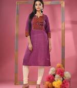 Purple cotton straight kurta with printed patchwork
