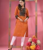 Rust cotton straight kurta with printed patchwork