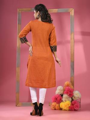 Rust cotton straight kurta with printed patchwork 4