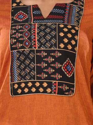 Rust cotton straight kurta with printed patchwork 5