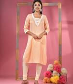 Peach printed cotton kurta with gota patti lace