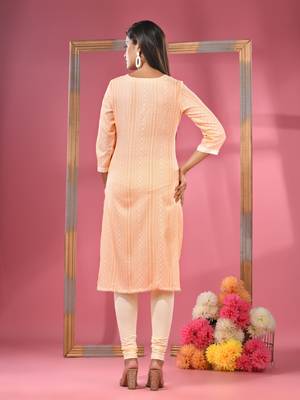 Peach printed cotton kurta with gota patti lace 4