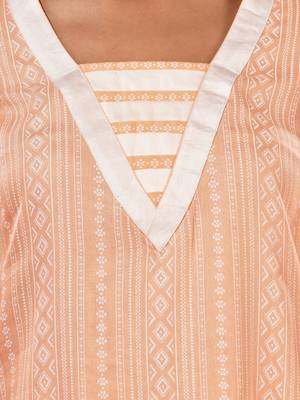 Peach printed cotton kurta with gota patti lace 5