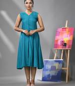 Sapphire blue rayon kurta with self-woven patterns