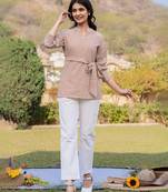 weaved cotton checks printed top with embroidery