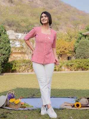  cotton checks printed top with embroidery 1