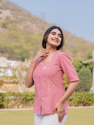  cotton checks printed top with embroidery 2