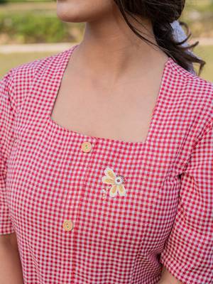  cotton checks printed top with embroidery 4