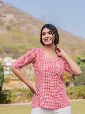  cotton checks printed top with embroidery 5