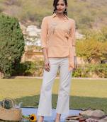 weaved cotton checks printed top with embroidery