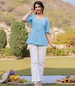  cotton checks printed top with embroidery