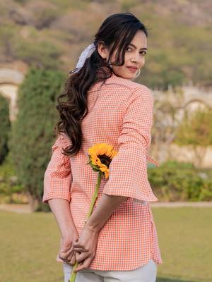  weaved cotton checks printed top with embroidery 3