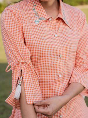  weaved cotton checks printed top with embroidery 4