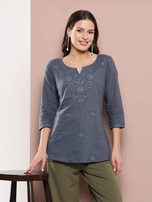  grey chikankari striped regular top 1