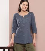  grey chikankari striped regular top