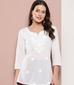  white chikankari striped regular top
