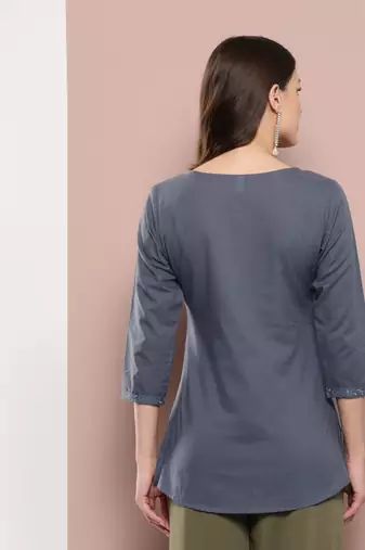  grey chikankari striped regular top