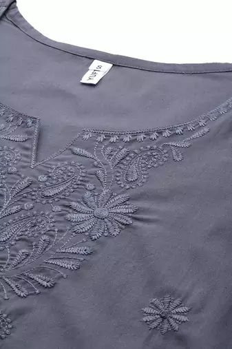  grey chikankari striped regular top