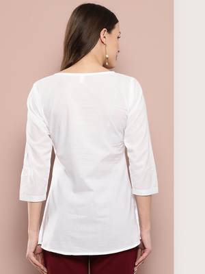  white chikankari striped regular top 3
