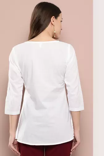  white chikankari striped regular top