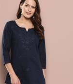  blue chikankari striped regular top