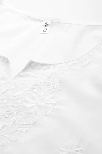  white chikankari striped regular top