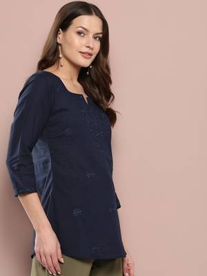  blue chikankari striped regular top 2