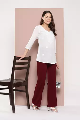  white chikankari striped regular top