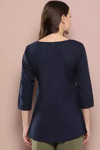  blue chikankari striped regular top