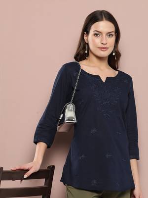  blue chikankari striped regular top 5