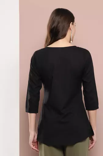  black chikankari striped regular top
