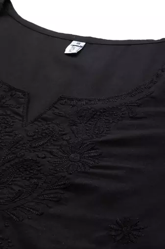  black chikankari striped regular top