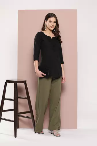  black chikankari striped regular top