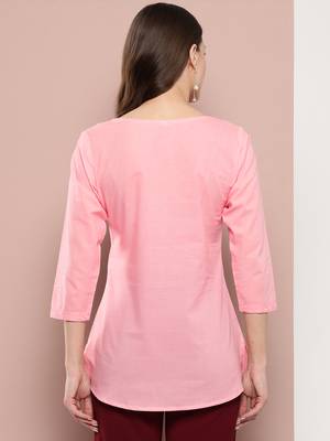  peach chikankari striped regular top 3