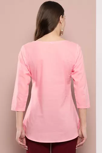  peach chikankari striped regular top