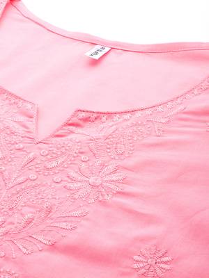  peach chikankari striped regular top 4