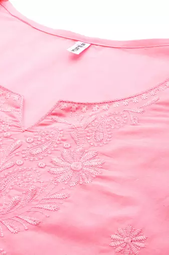  peach chikankari striped regular top
