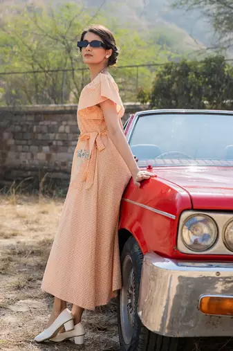  orange checked dress