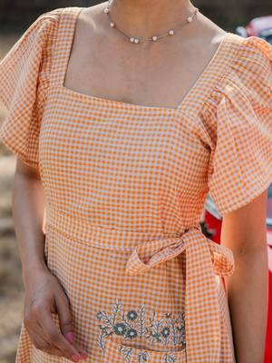  orange checked dress 4