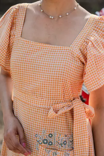  orange checked dress