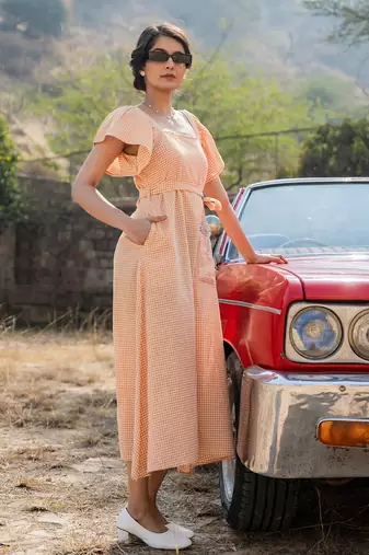  orange checked dress