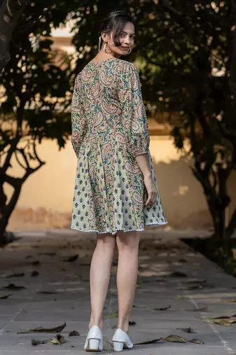  green pure cotton paisley and tassels were dress