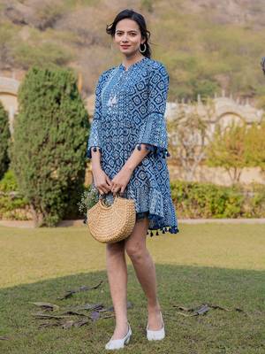  blue pure cotton ethnic motifs less border tassels were dress 1