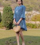  blue pure cotton ethnic motifs less border tassels were dress