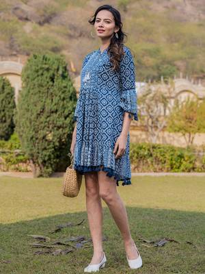  blue pure cotton ethnic motifs less border tassels were dress 2