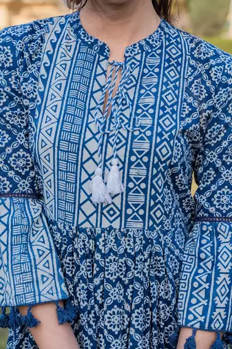  blue pure cotton ethnic motifs less border tassels were dress