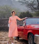  orange cotton check comes with a belt dress