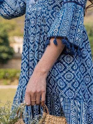  blue pure cotton ethnic motifs less border tassels were dress 5