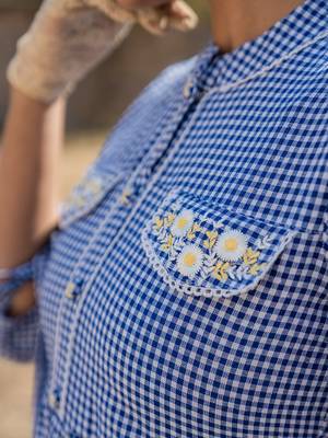  blue cotton check short dress 5